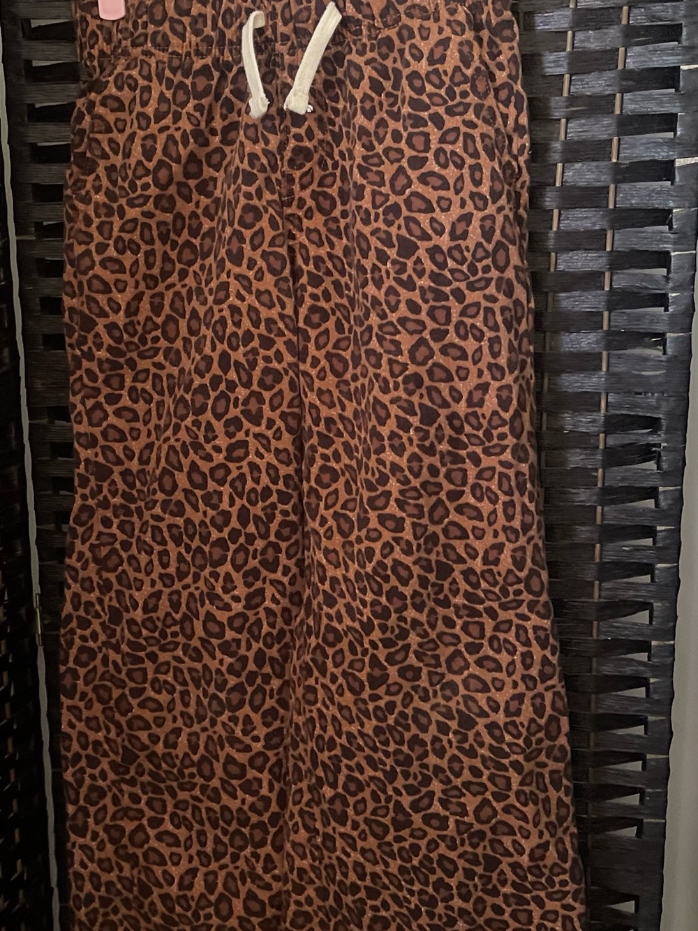 Leopard Print Drawstring Girls Pants Brown